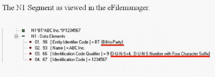 EDI n1 segment viewed in efilemanager